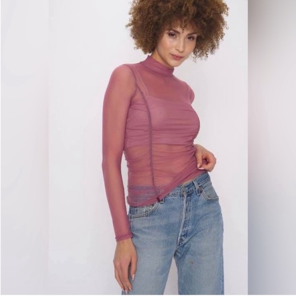 Project Social T Just Float Ruched Mesh Mauve Size M NWT - Picture 1 of 5